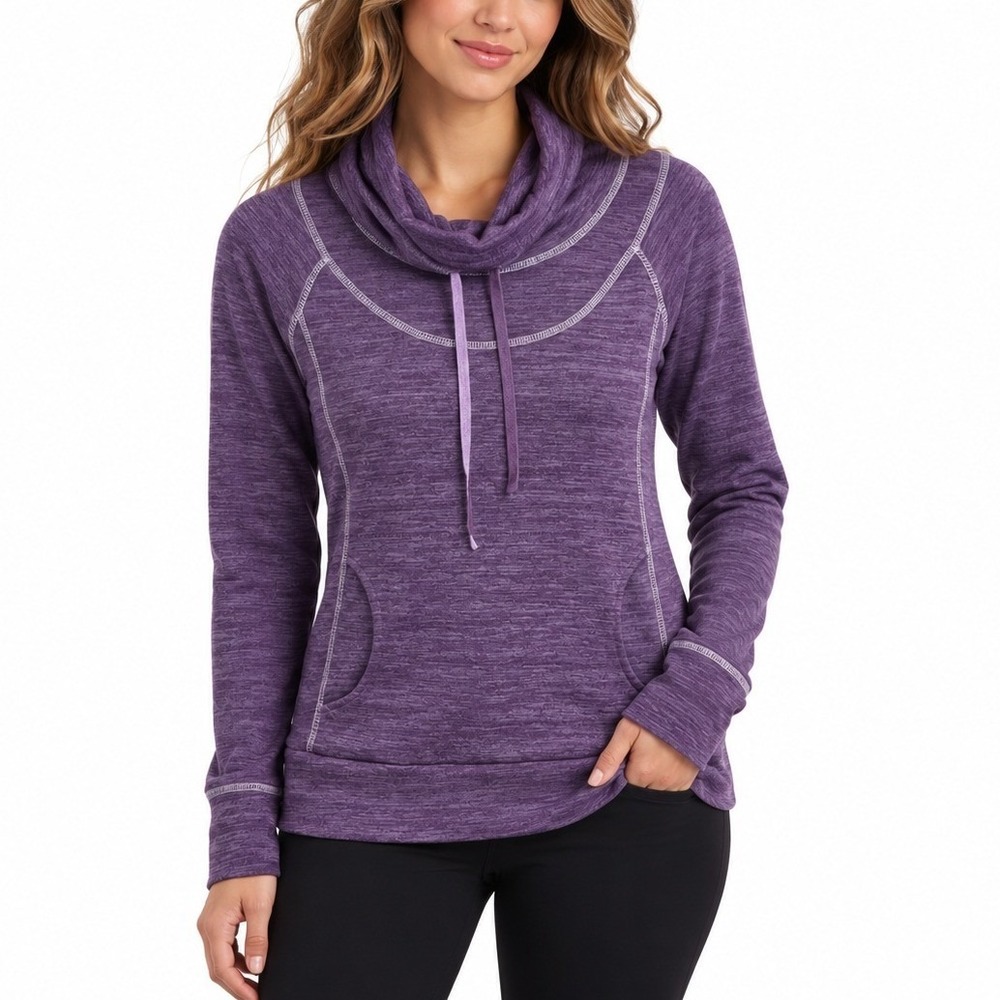 KUHL Lea Cowl Neck Pullover Sweater Thumbholes Space Dye Purple. Size Small